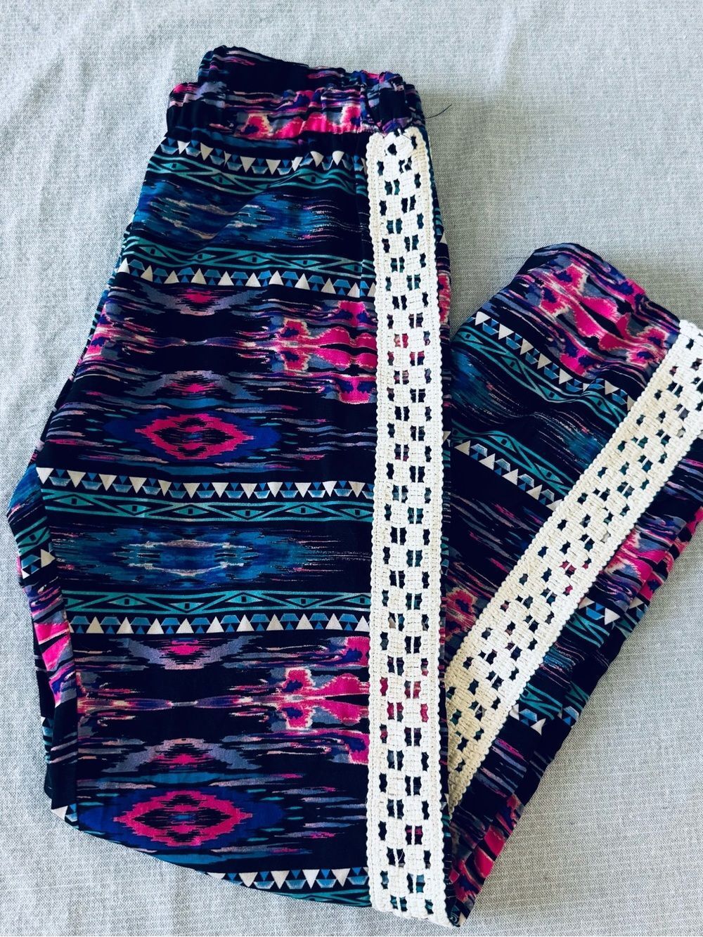Vintage Havana Boho Print Crochet Edge Resort Pants